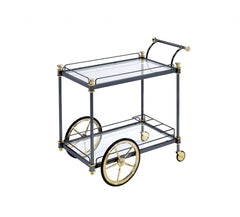 20" X 31" X 31" Black Gold Clear Glass Metal Casters Serving Cart