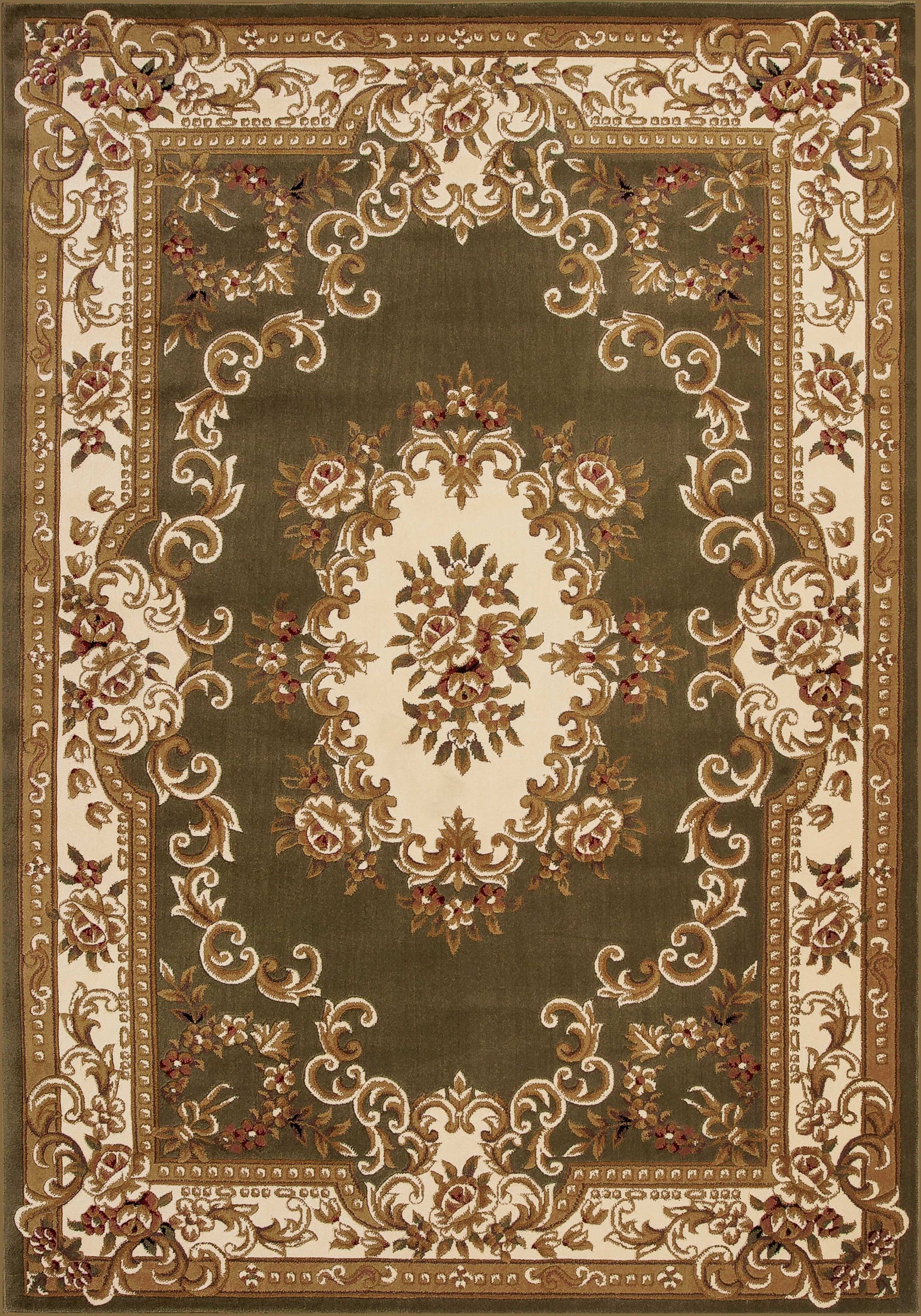 7' X 10' Polypropylene Greenor Ivory Area Rug