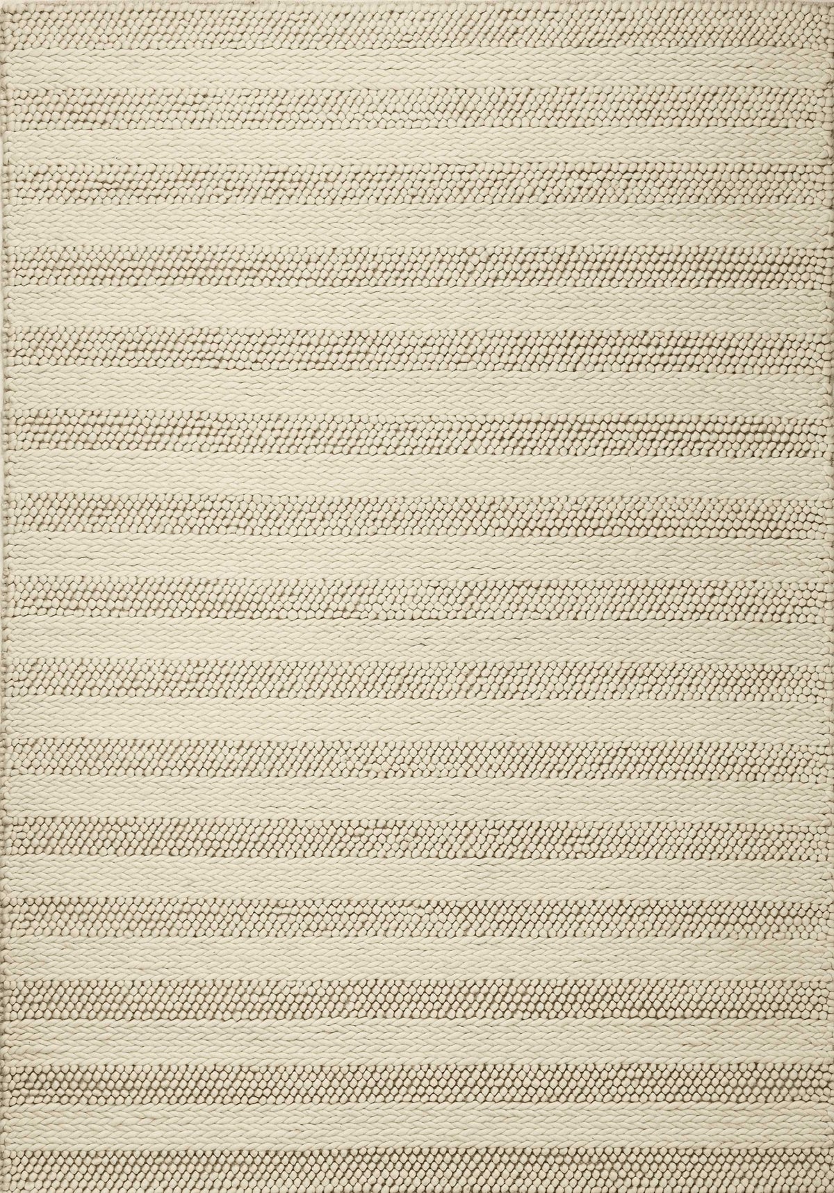 5'X7' White Ivory Hand Woven Knobby Cornish Stripe Indoor Area Rug