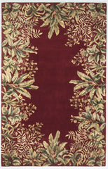 5' X 8' Ruby And Red Wool Floral Hand Tufted Area Rug
