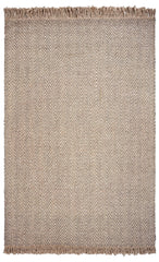 9'X12' Oatmeal Beige Hand Woven Herringbone With Braided Fringe Indoor Area Rug