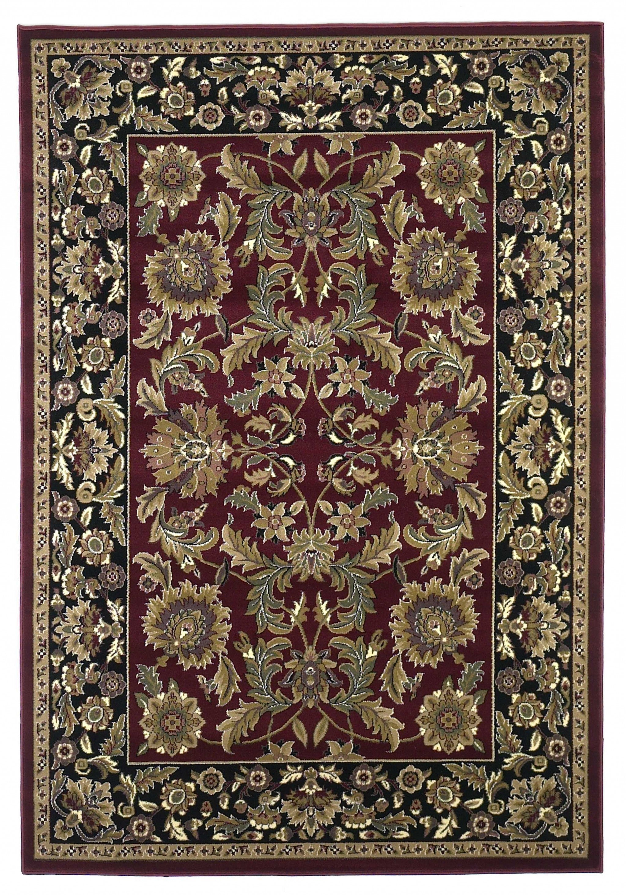 10'X13' Red Black Machine Woven Floral Traditional Indoor Area Rug