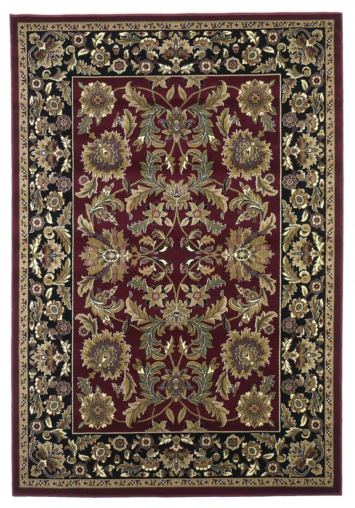 10'X13' Red Black Machine Woven Floral Traditional Indoor Area Rug