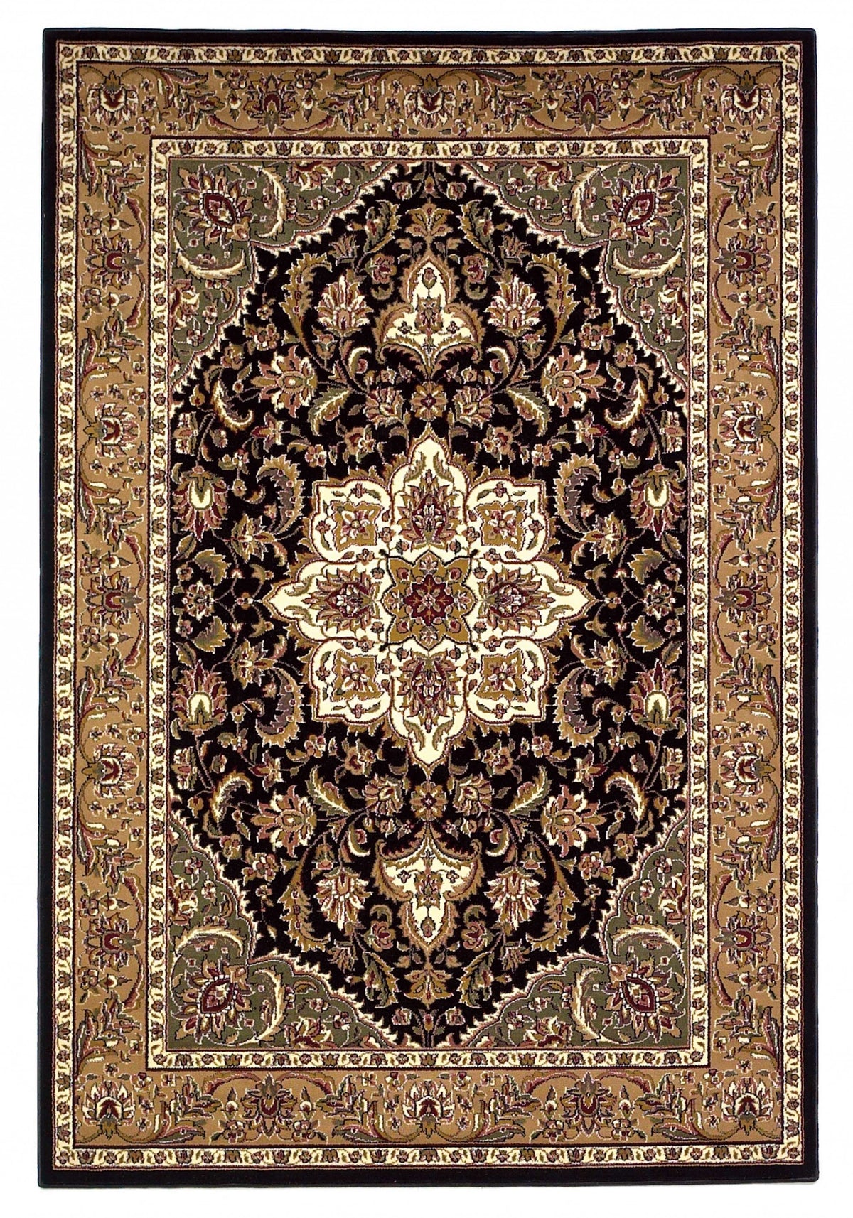 10'X13' Black Beige Machine Woven Floral Medallion Indoor Area Rug