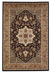 10'X13' Black Beige Machine Woven Floral Medallion Indoor Area Rug