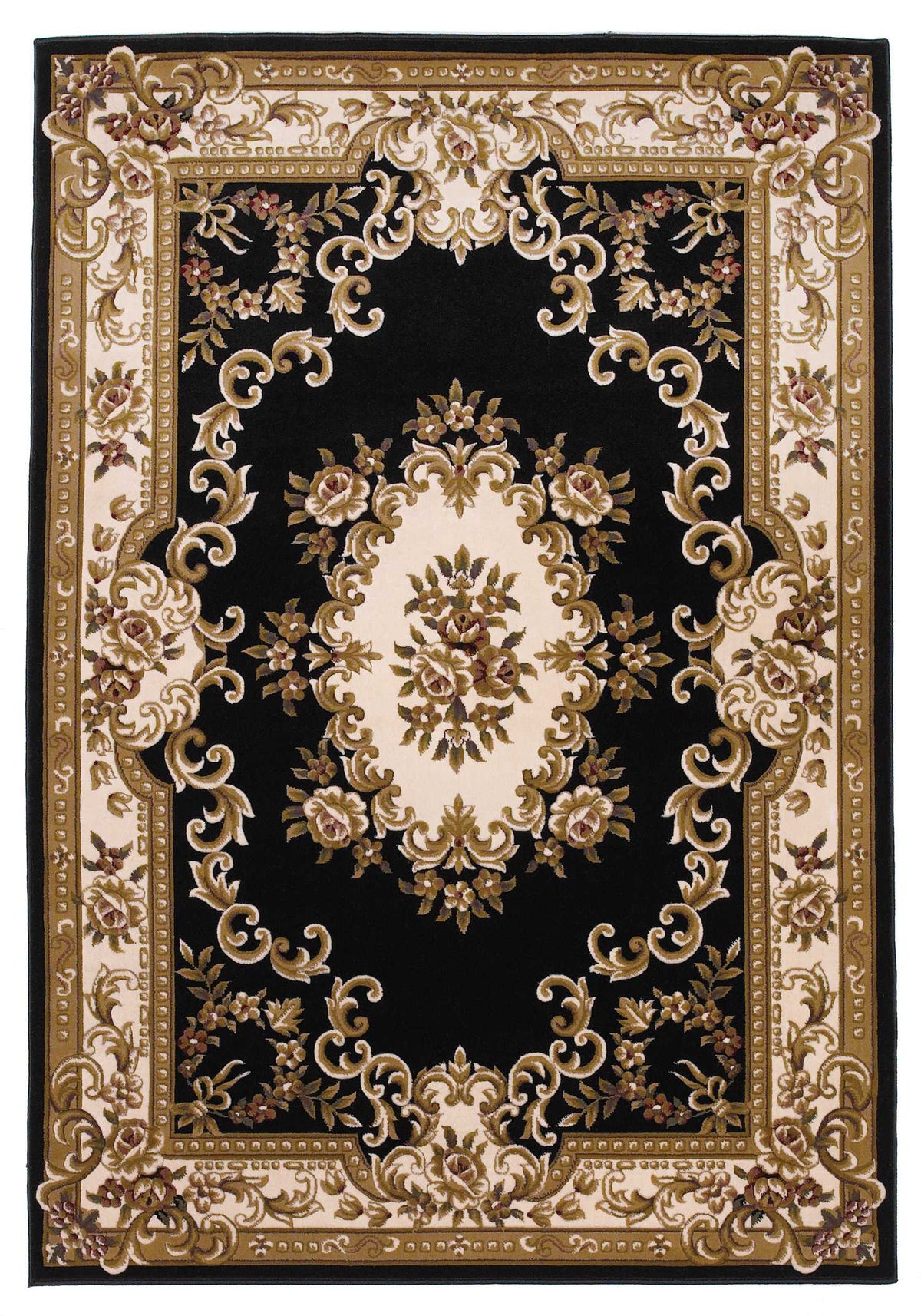10'X13' Black Ivory Machine Woven Hand Carved Floral Medallion Indoor Area Rug