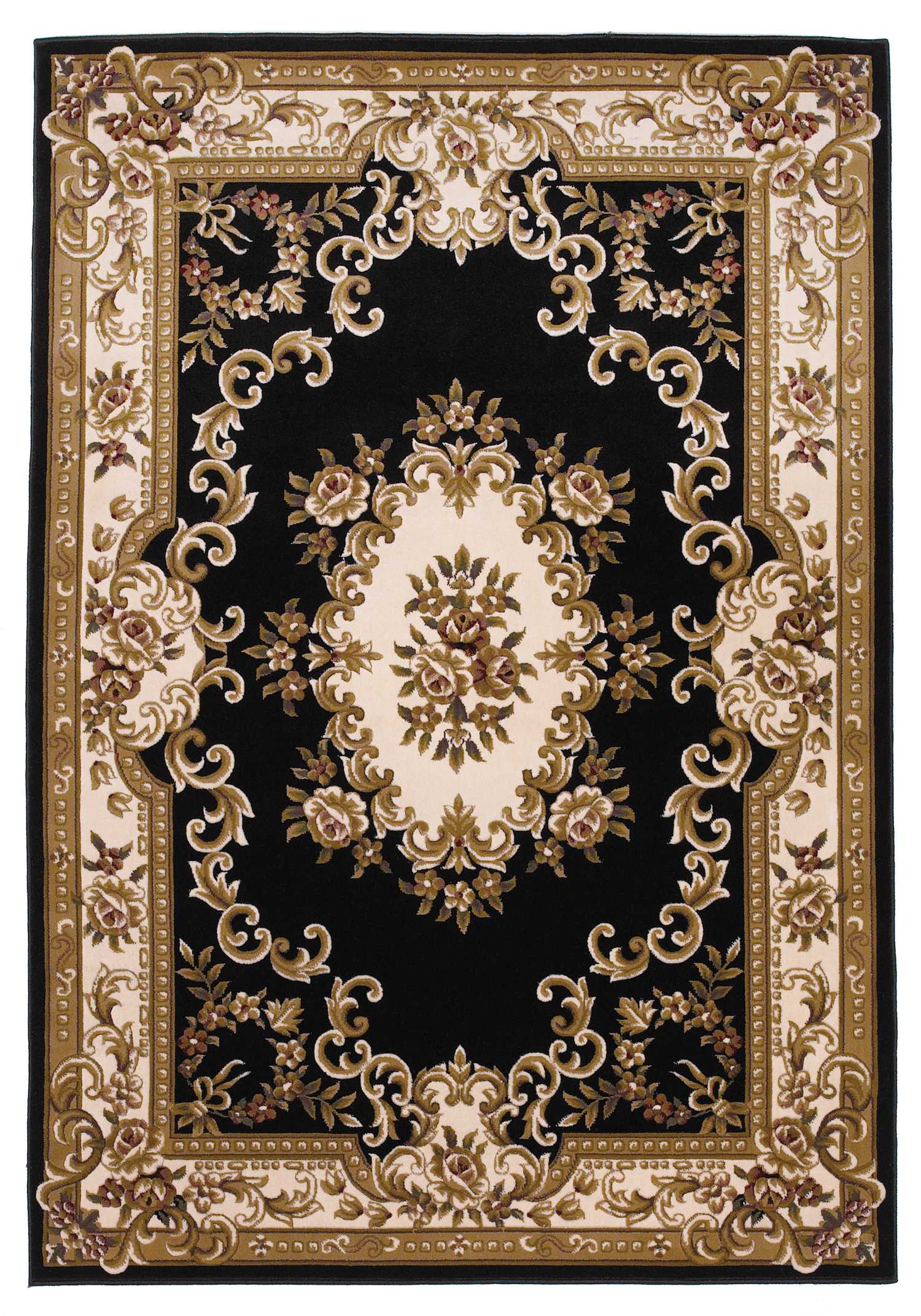 10'X13' Black Ivory Machine Woven Hand Carved Floral Medallion Indoor Area Rug