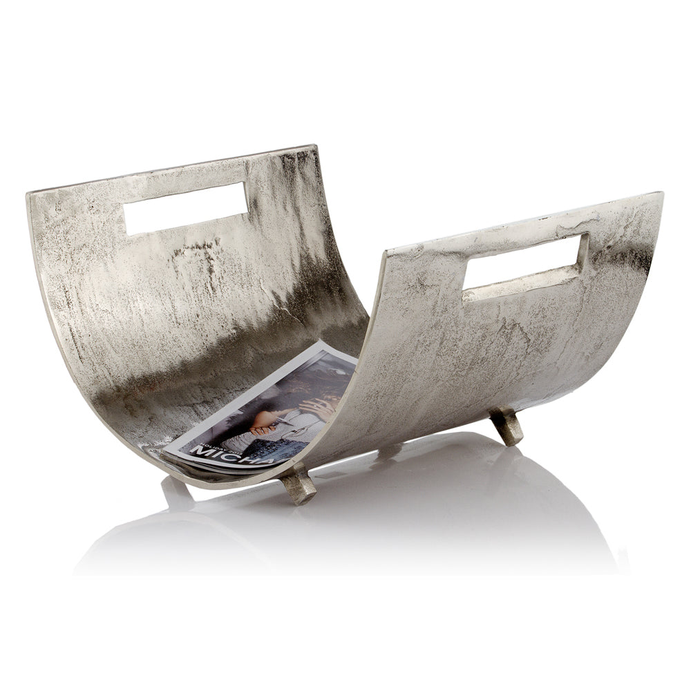 Modern Brushed Raw Silver Magazine Basket