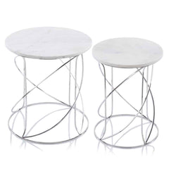 21" White Faux Marble Round End Tables