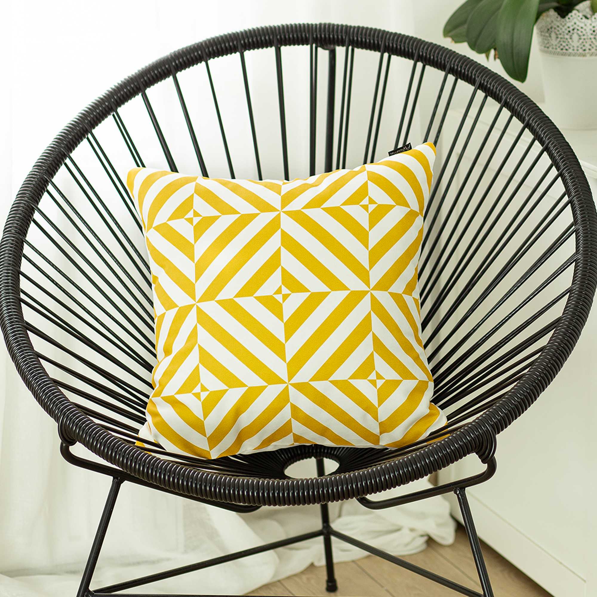 Yellow And White Geometric Squares Decorative Throw Pillow Cover