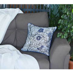 Blue Jacquard Leaf Decorative Throw Pillow Cover