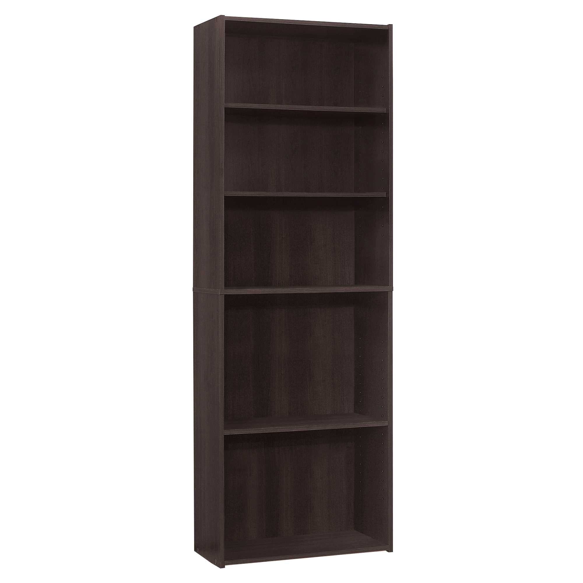 11.75" X 24.75" X 71.25" Cappuccino 5 Shelves Bookcase