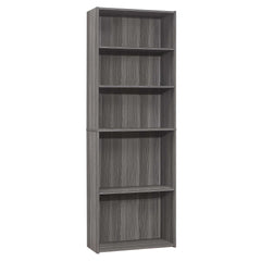 71" Gray Adjustable Five Tier Standard Bookcase