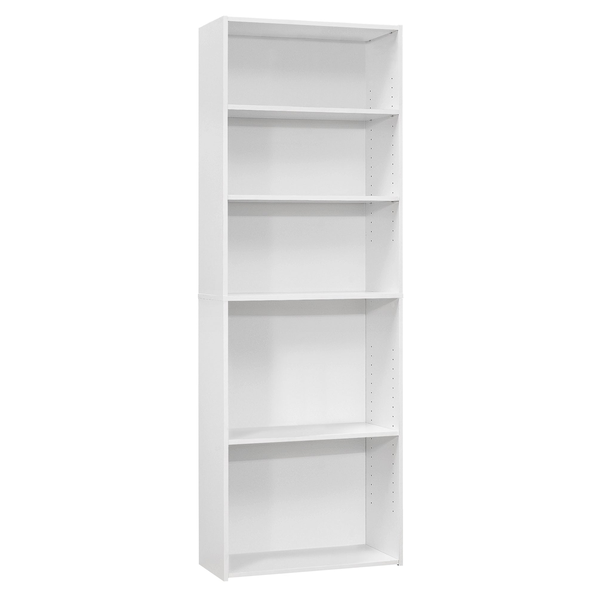 71" White Adjustable Five Tier Standard Bookcase