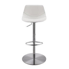 18.12" X 18.9" X 39.57" White Leatherette Over Steel Frame Adjustable Swivel Barcounter Stool With Brushed Stainless Steel Base