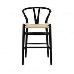 38" Black Solid Wood Counter Stool With Natural Seat