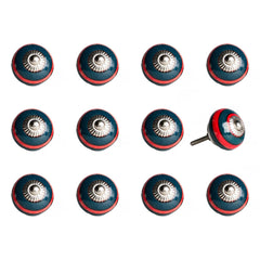 1.5" X 1.5" X 1.5" Ceramic Metal Navy And Red 12 Pack Knob