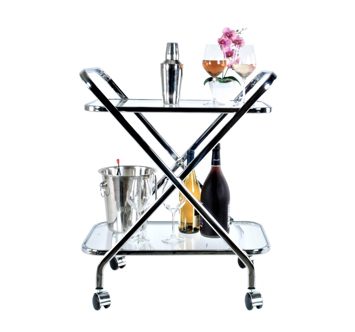 16.5" X 26.25" X 30.5" Chrome Xshape Bar Cart