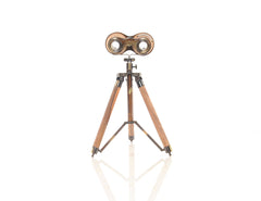 8" X 8" X 11" Wood Brass Binocular On Stand