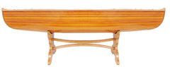 17" Red And Clear Glass And Solid Wood Oval Coffee Table