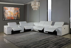 White Faux Leather Power Reclining L Shaped Corner Sectional