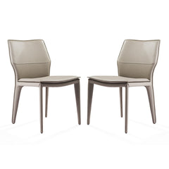 Set Of 2 Gray Faux Leather Metal Dining Chairs