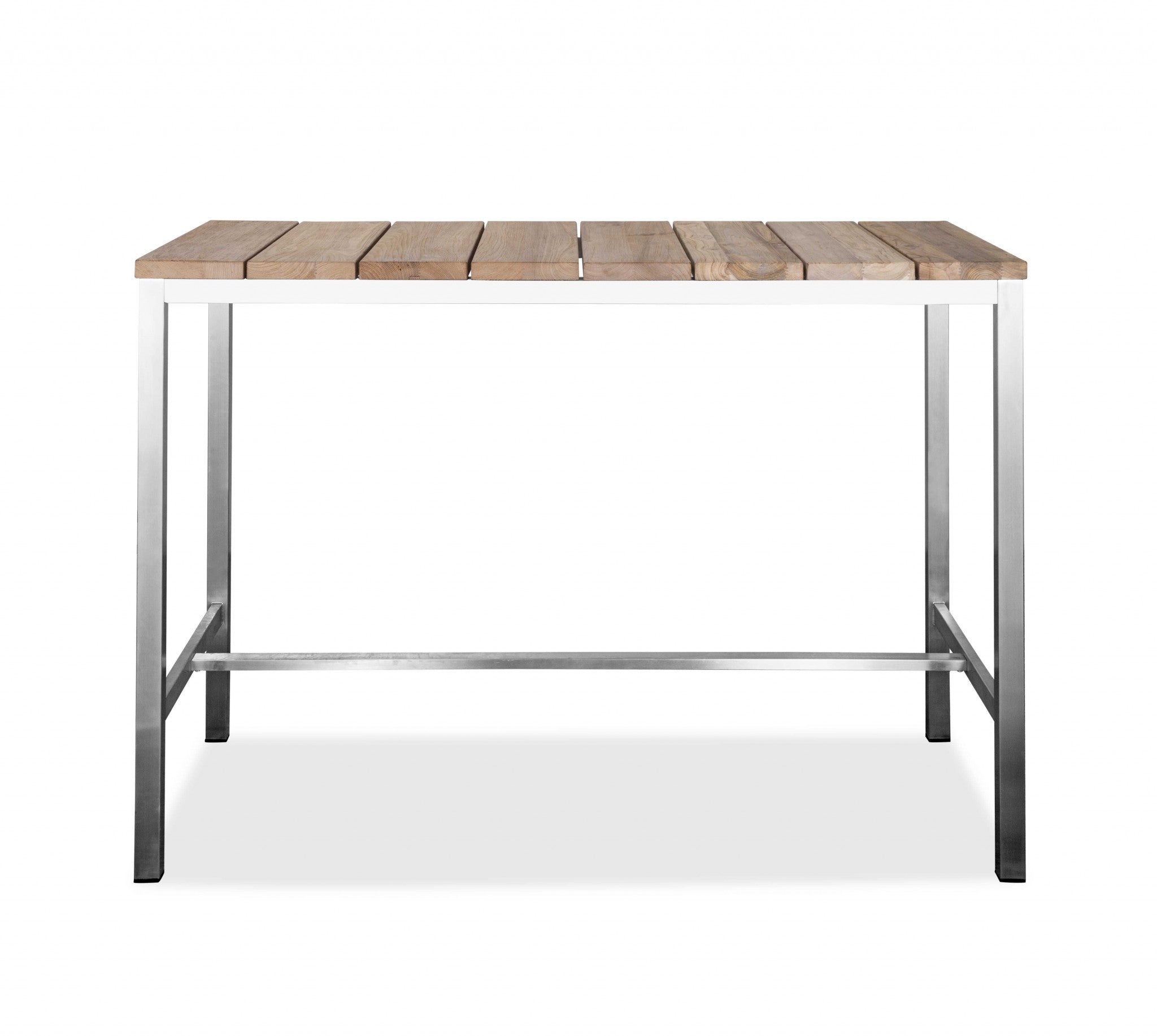 55 X 27 X 42 Teak Wood &amp; Stainless Steel Bar Table