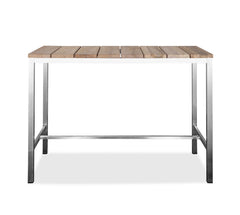 55 X 27 X 42 Teak Wood &amp; Stainless Steel Bar Table