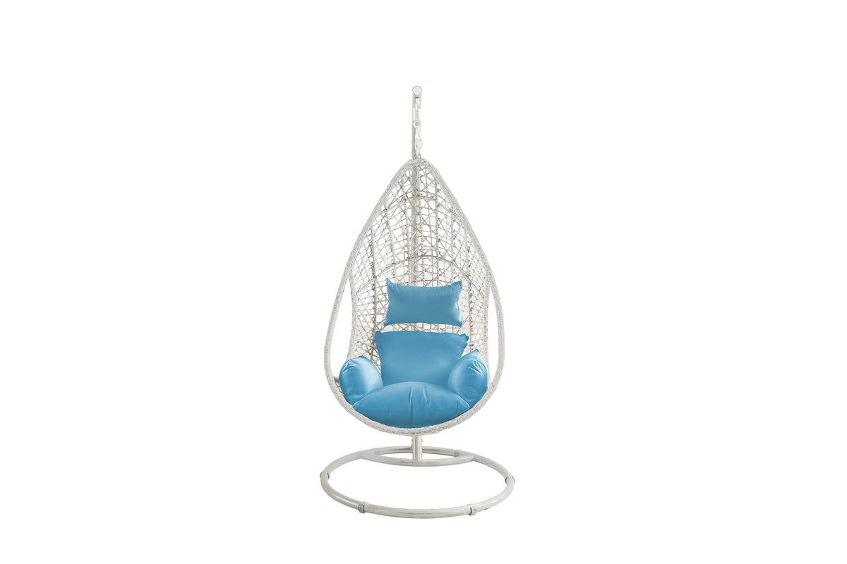 Blue And White Metal Swing Chair With Cushion