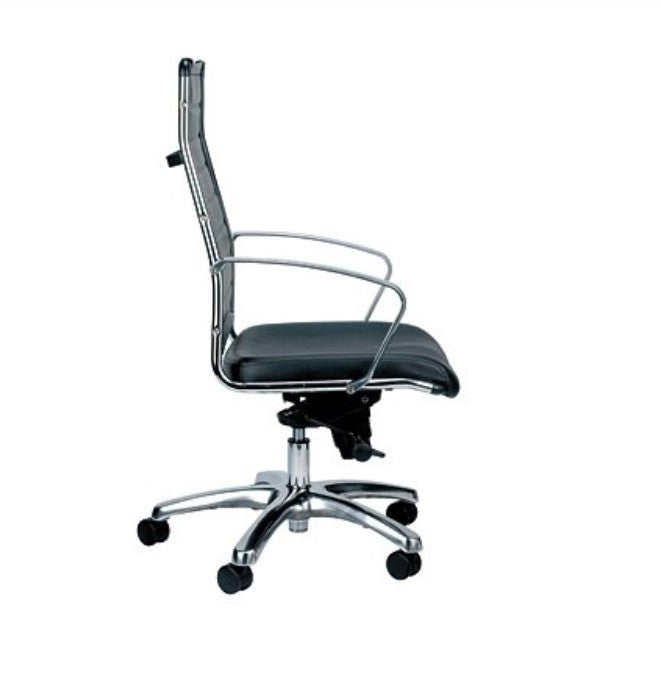 Black Faux Leather Tufted Seat Swivel Adjustable Task Chair Leather Back Steel Frame