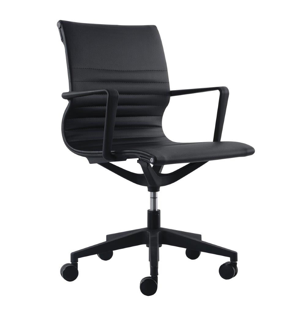Black Faux Leather Tufted Seat Swivel Adjustable Task Chair Leather Back Plastic Frame