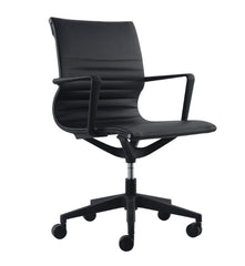 Black Faux Leather Tufted Seat Swivel Adjustable Task Chair Leather Back Plastic Frame