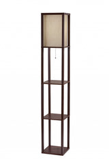 Floor Lamp With Walnut Wood Finish Storage Shelves