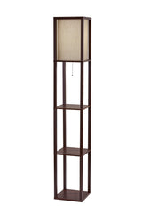 Floor Lamp With Walnut Wood Finish Storage Shelves