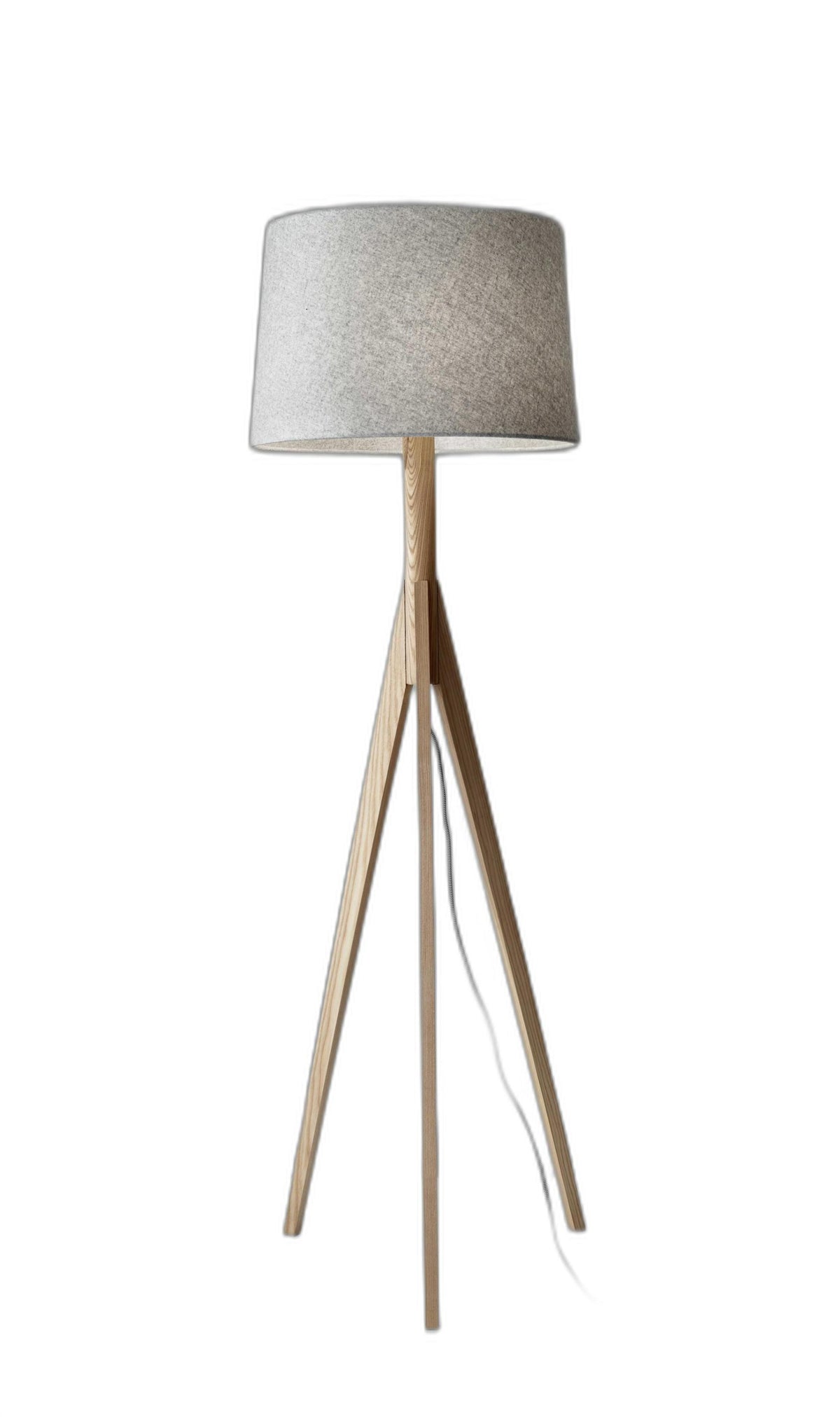 59" Solid Wood Tripod Floor Lamp With Gray Empire Shade