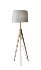 59" Solid Wood Tripod Floor Lamp With Gray Empire Shade