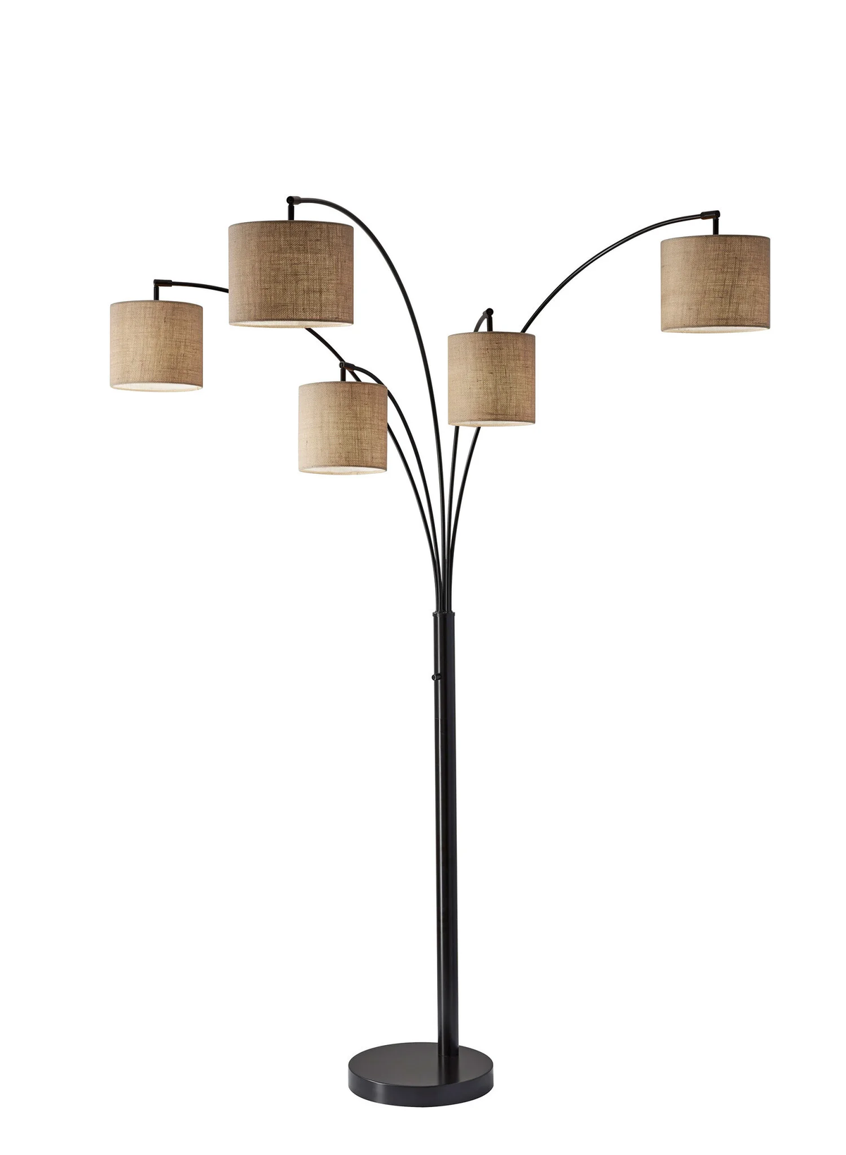 82" Black Five Light Tree Floor Lamp With Beige Solid Color Drum Shade