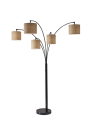 82" Black Five Light Tree Floor Lamp With Beige Solid Color Drum Shade