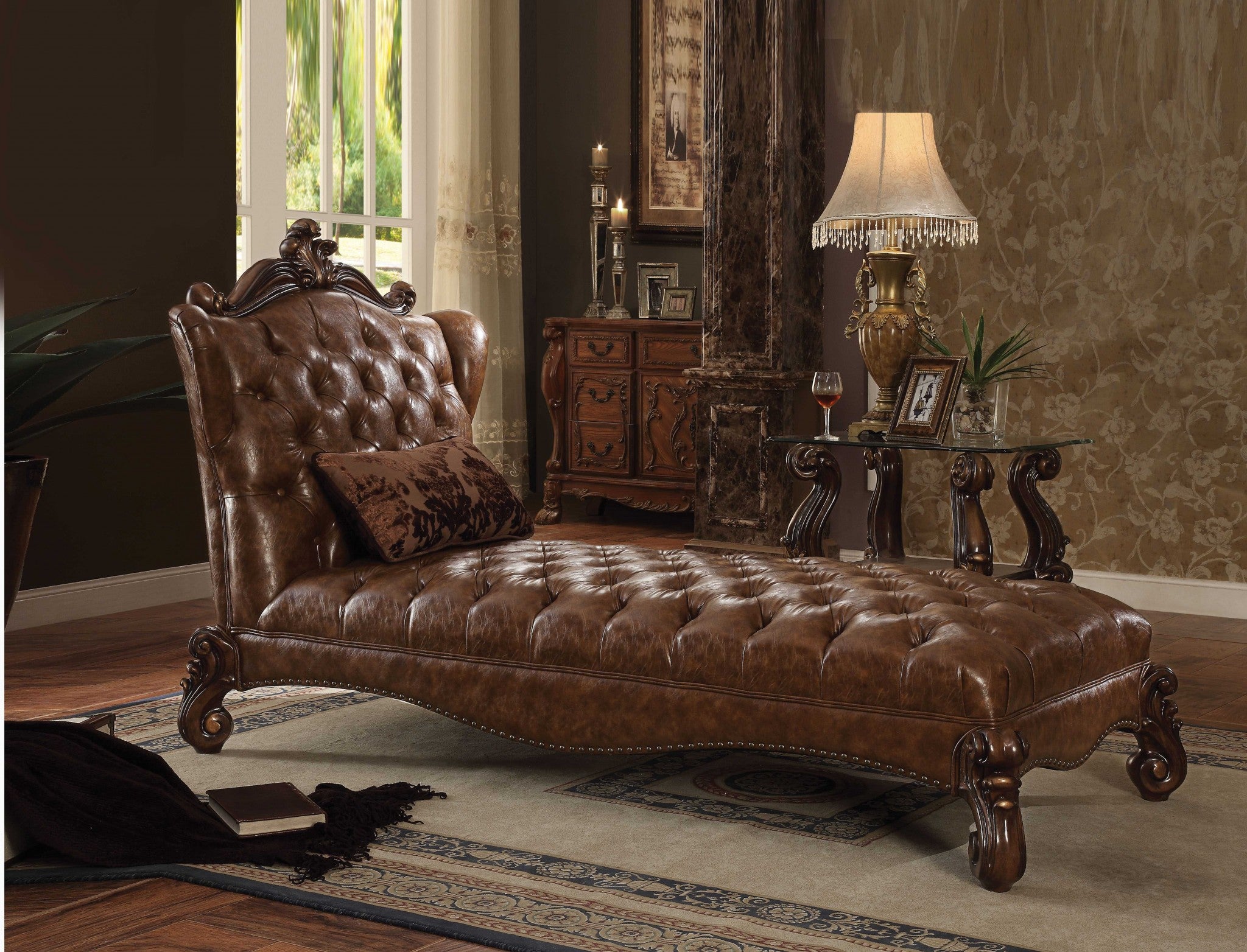 76" X 41" X 49" Light Brown Wood Chaise Pillow