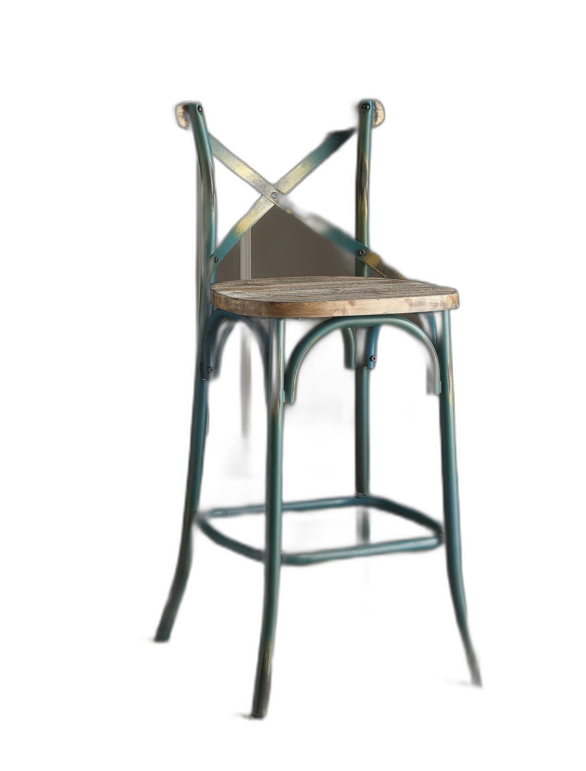 43" Brown And Turquoise Iron Chair With Footrest