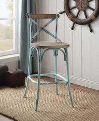 43" Brown And Sky Blue Iron Chair With Footrest