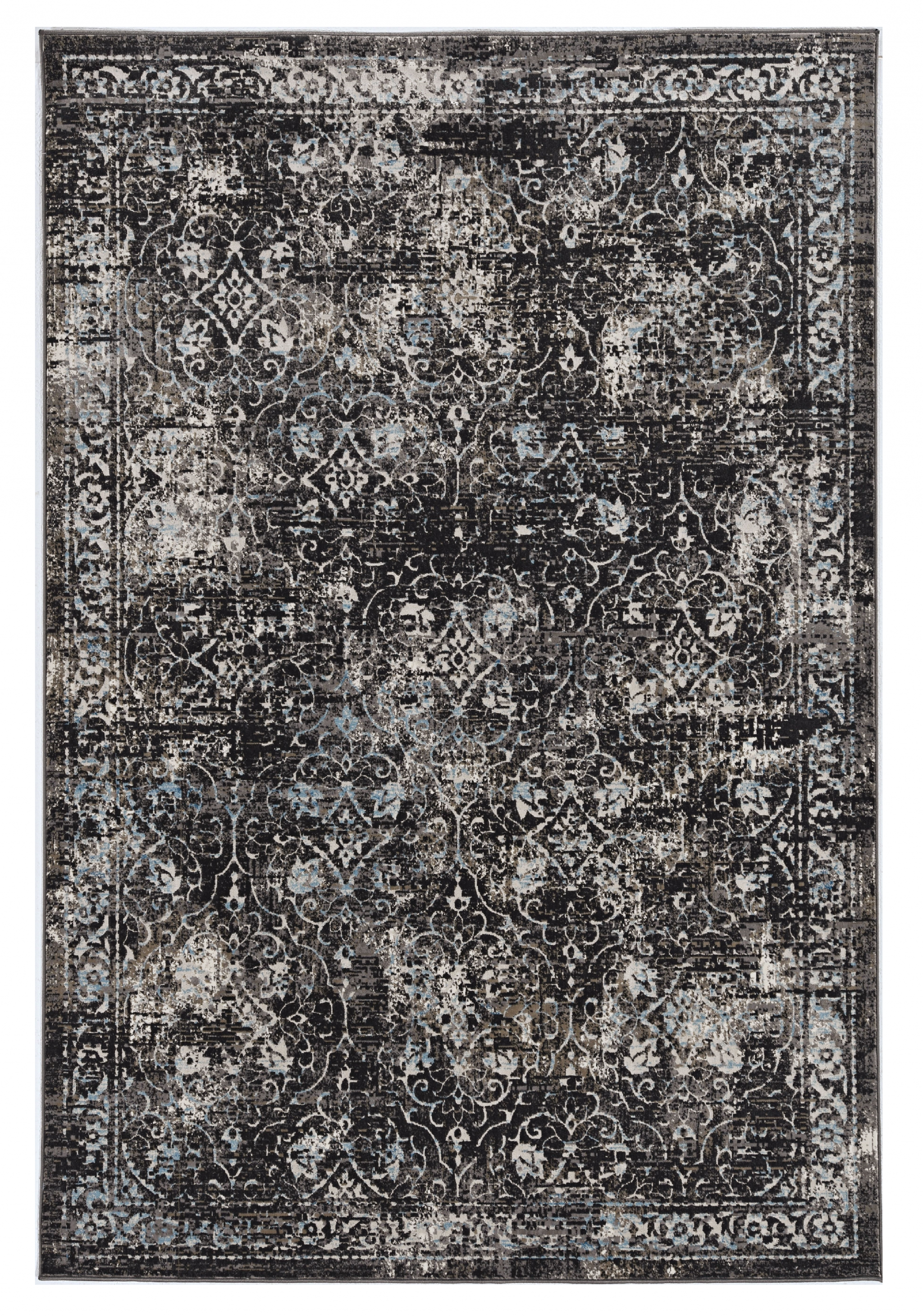 10'X13' Midnight Black Machine Woven Vintage Floral Indoor Area Rug