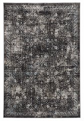10'X13' Midnight Black Machine Woven Vintage Floral Indoor Area Rug