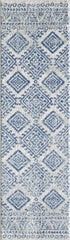 7'X12' Ivory Blue Machine Woven Distressed Geometric Indoor Area Rug