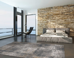 10'X13' Ivory Grey Machine Woven Abstract Scratch Indoor Area Rug