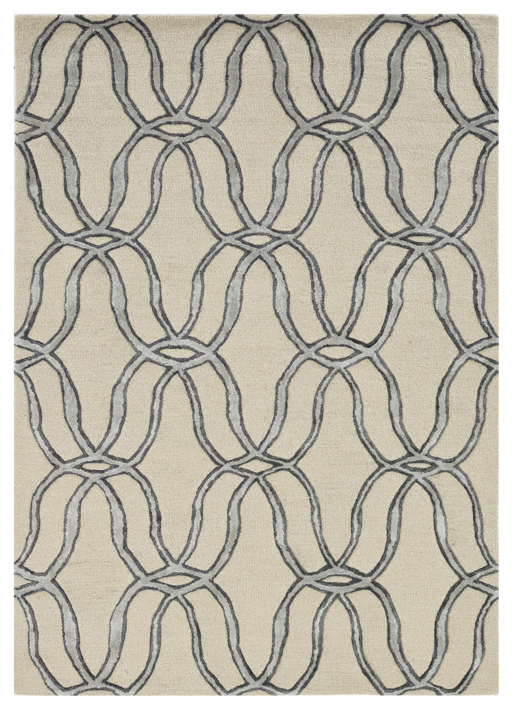 12'X15' Silver Ivory Hand Tufted Vermicular Indoor Area Rug