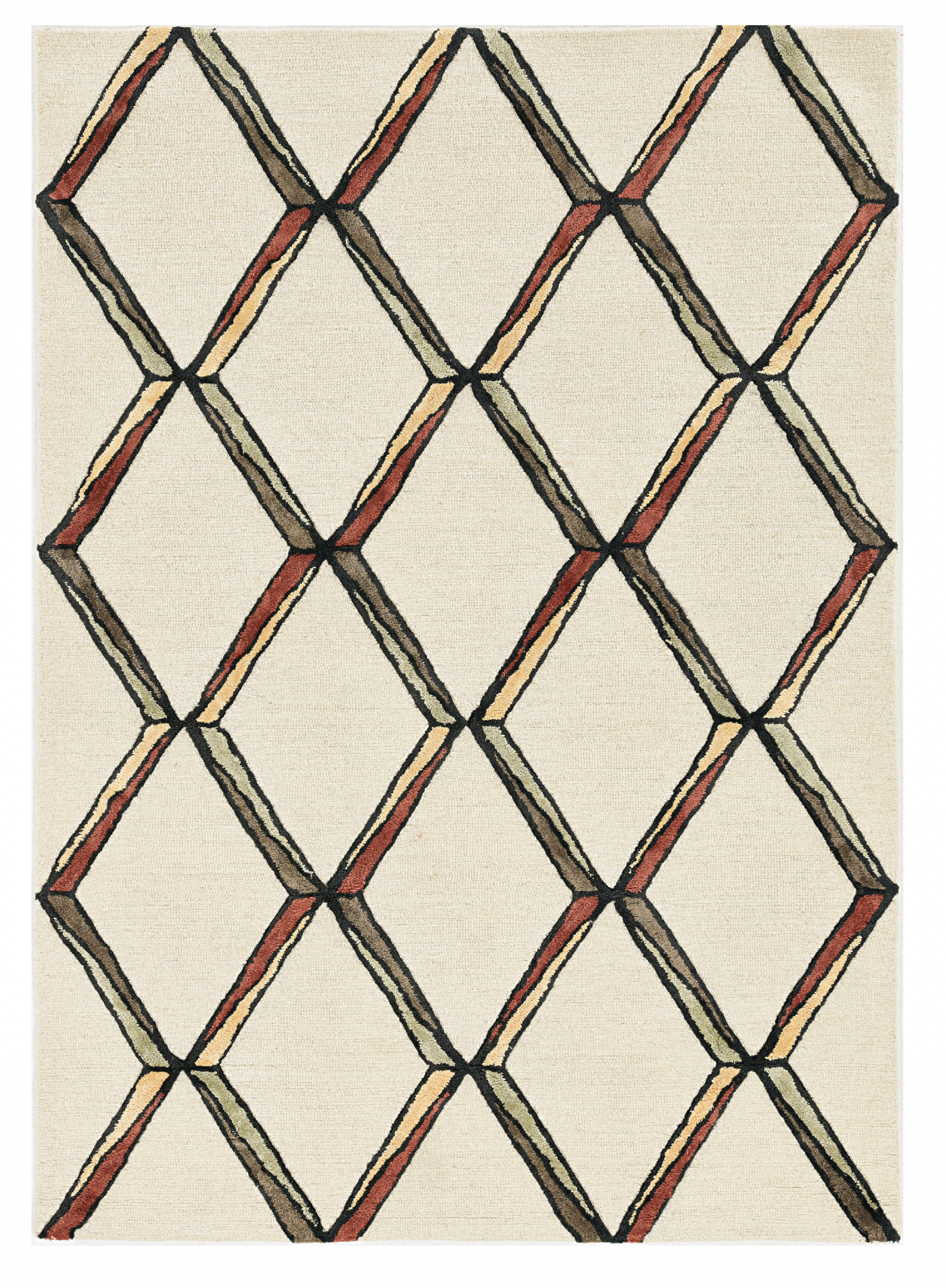 12'X15' Cream Gold Hand Tufted Diamond Pattern Indoor Area Rug