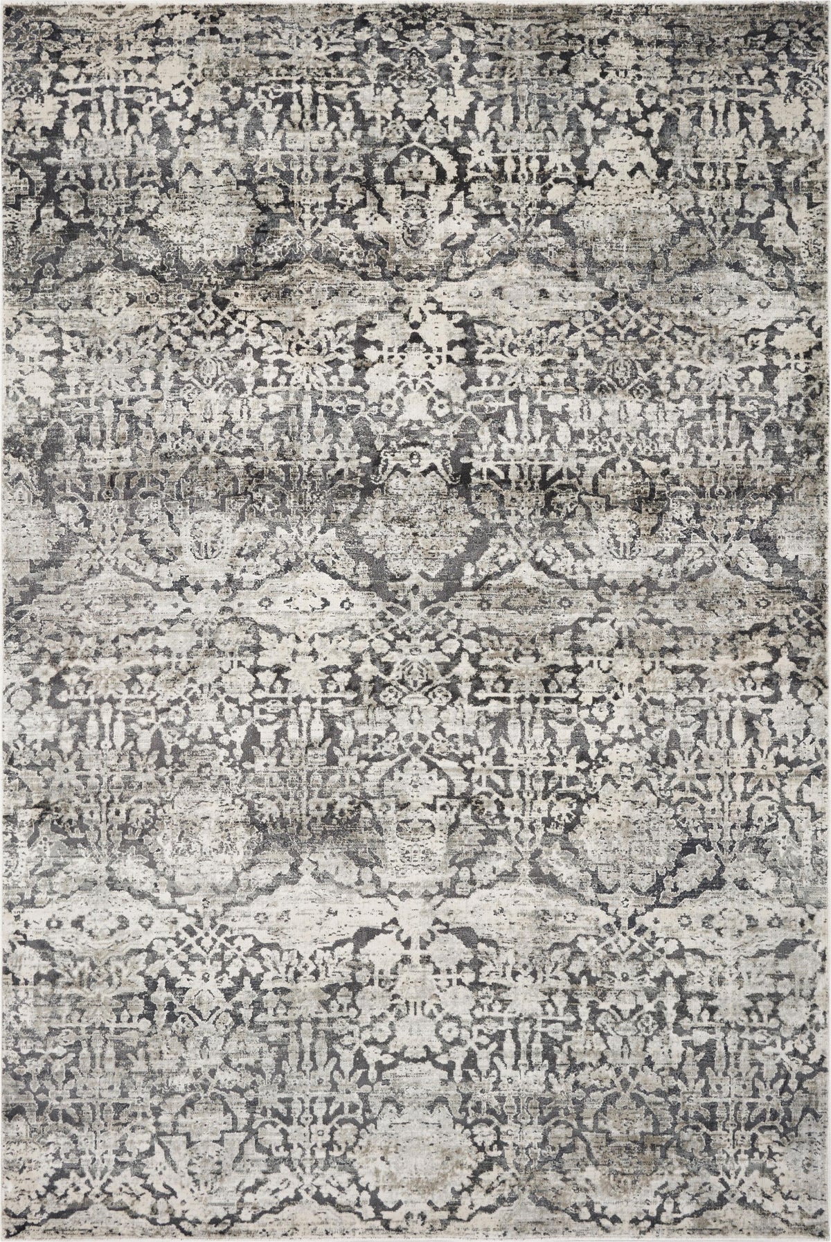 9'X13' Grey Machine Woven Distressed Floral Traditional Indoor Area Rug
