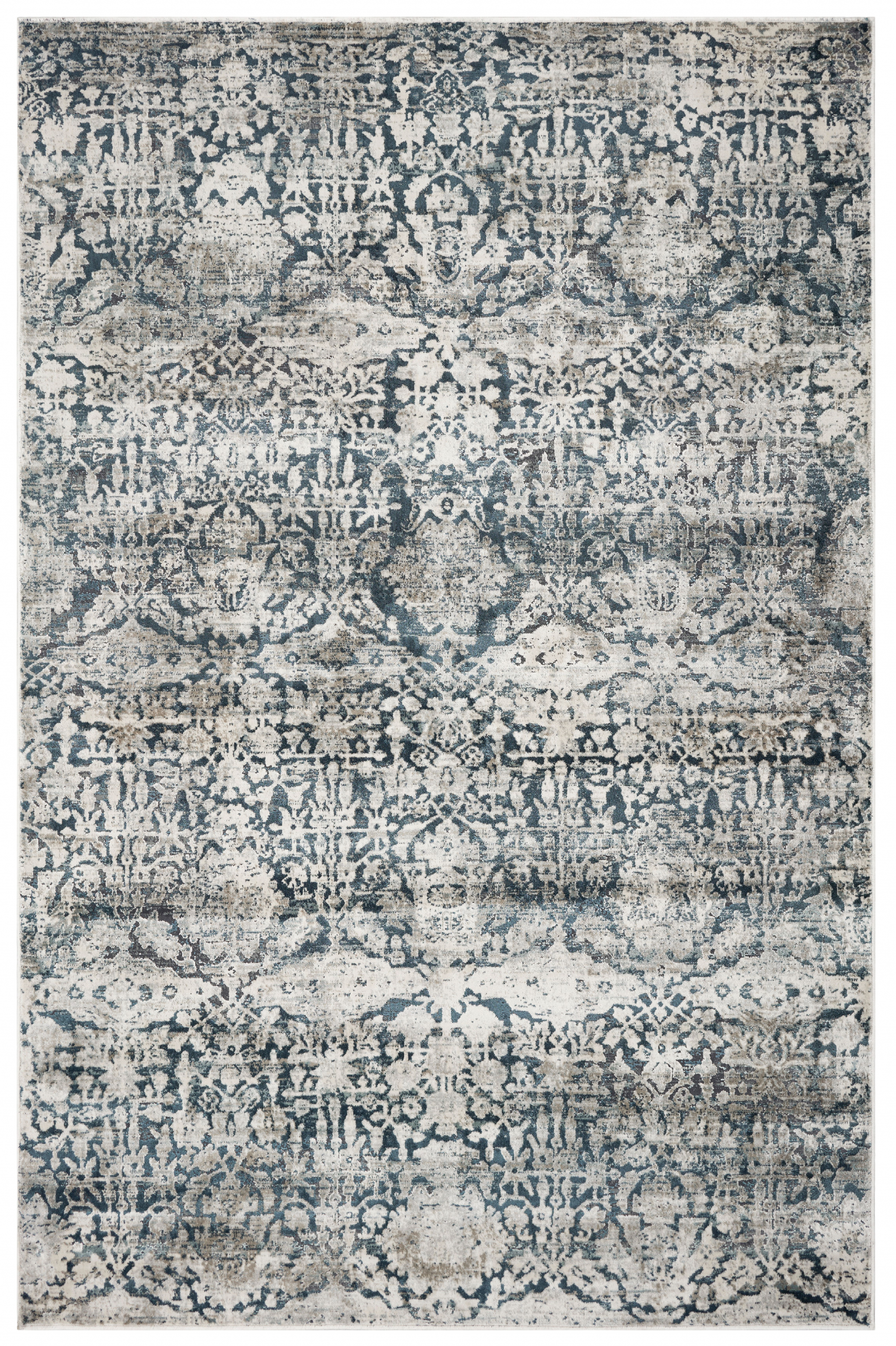 3'X5' Teal Machine Woven Floral Traditional Indoor Area Rug