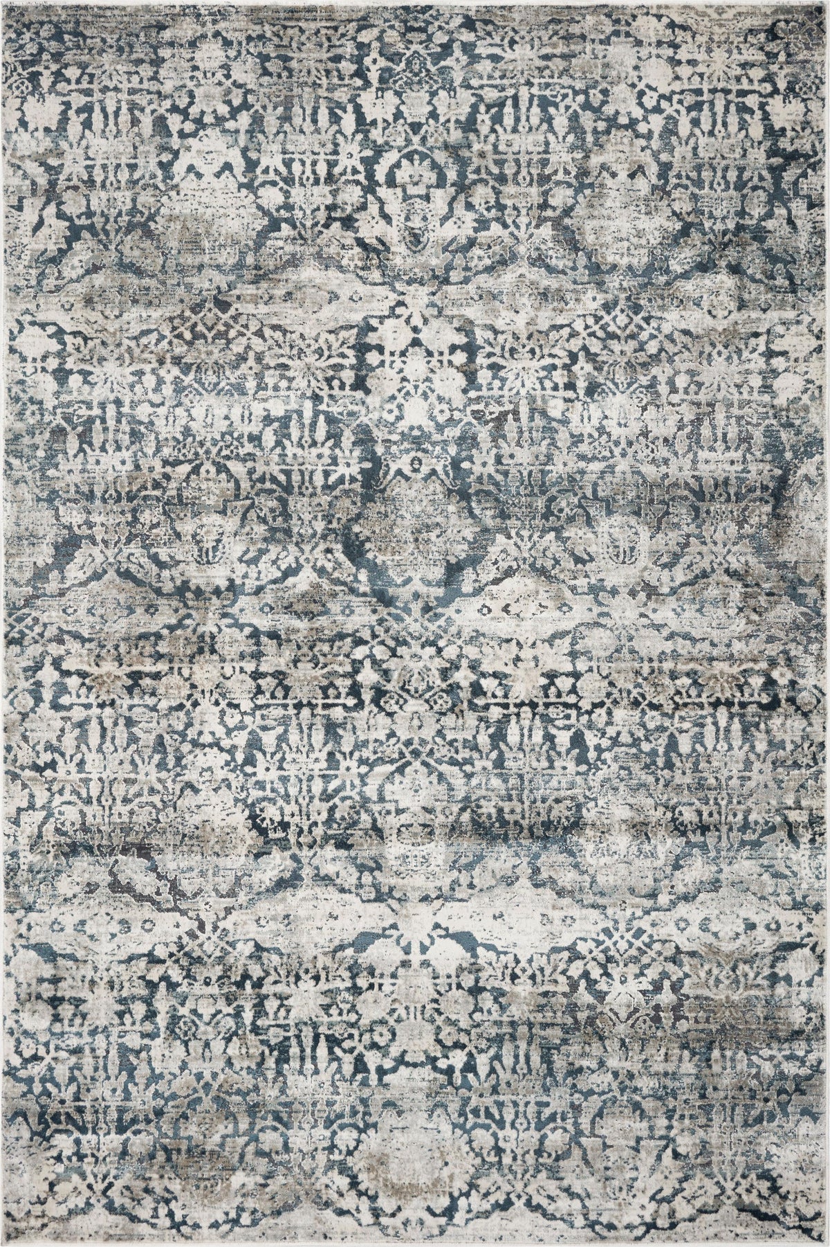 5'X8' Teal Machine Woven Distressed Floral Traditional Indoor Area Rug
